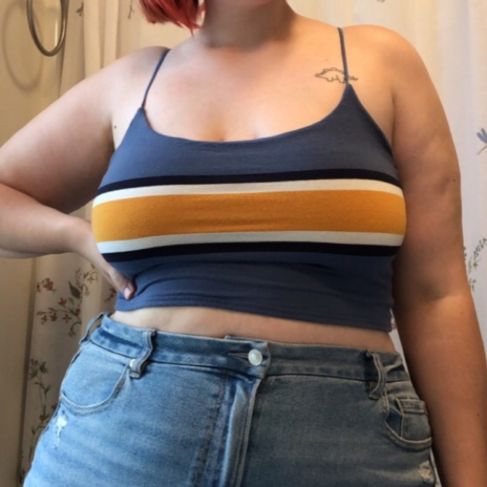 blue white and yellow striped pacsun crop top